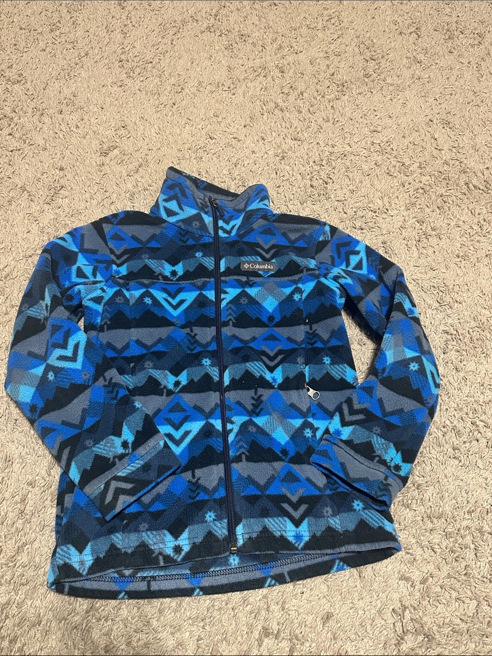 Columbia Blue Black Gray Aztec Print Fleece Jacket Youth